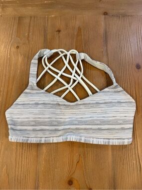 lululemon athletica Striped Crisscross Back Sports Bra - White and Gray